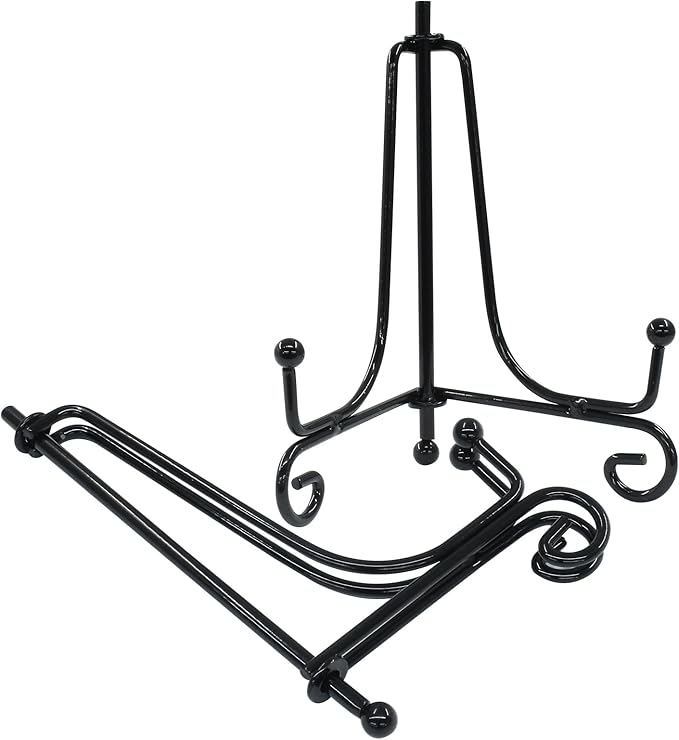 Hordion 2 Pack Plate Stand, 4 Inch Black Iron Easel Photo Display Stand Plate Holder for Picture Frame Book Tabletop Art Platter