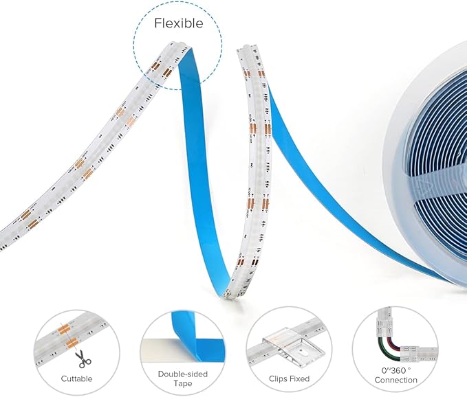 BTF-LIGHTING FCOB COB RGB LED Strip 810LED/m 16.4FT DC12V Color Changing Flexible High Density Uniform Light 10mm Width for Bedroom Home Indoor Decor(No Adapter or Controller)
