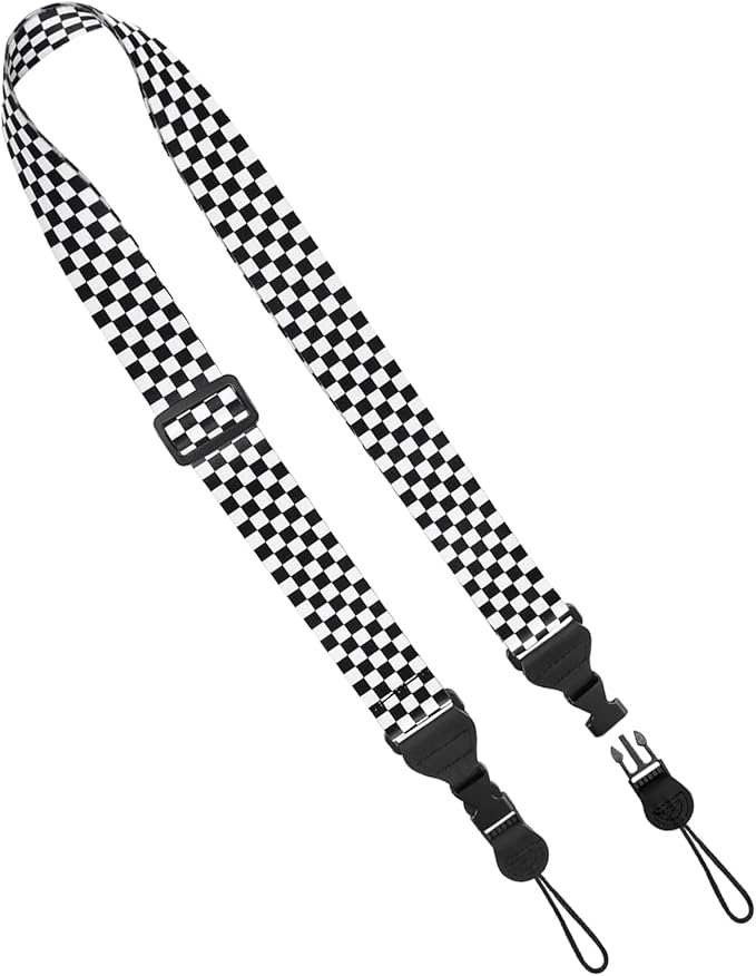 Nylon iPad Strap, Adjustable Camera Neck Strap, Comfortable Shoulder Strap for iPad, Cellphone Tablet, Camera, Laptop, Binocular, Luggage Bag (Black and White Checkered Universal Neck Lanyard)