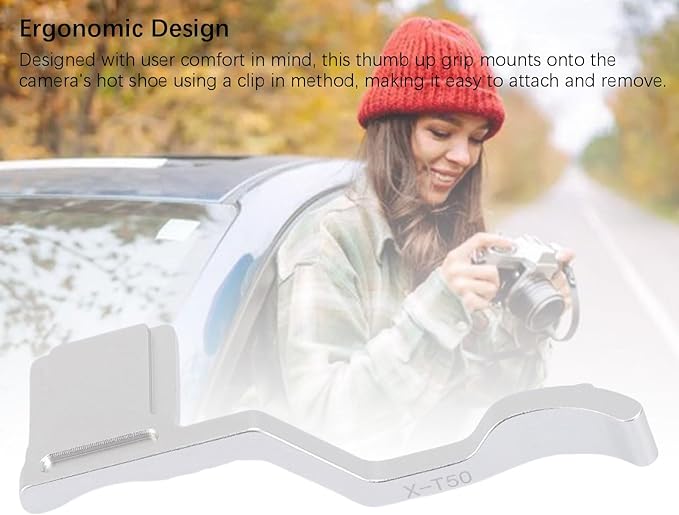 Yunir X T50 Thumb Up Grip for Fuji X T50 Camera Only,Aluminum Alloy Metal Thumb Grip with Hot Shoe Cover Protector Thumb Rest Support Holder,Not Affect The Use of XT50 Camera Buttons (Silver)