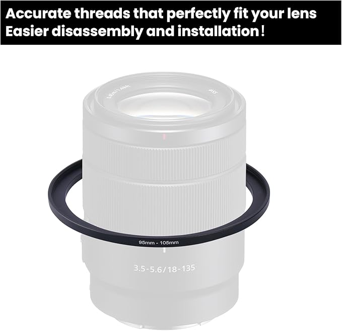 Metal Step Up Ring Filter Adapter - 95mm to 105mm - Metal Ring Step Up Rings Adapter Filter Compatible with All 105mm UV, CPL, ND, Lens Hood, Threaded Lens ect