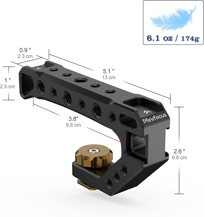 Top Handle with Cold Shoe Mount, Lightweight Handle Grip for Camera Cage, Universal Camera Top Handgrip with 4 Cold Shoe and 1/4" & 3/8" Holes for Camera Cage, Microphone, LED Light, Monitor
