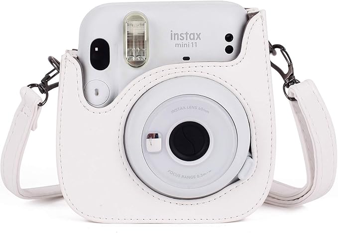 Phetium Instant mini 12 Camera Protective Case Compatible with Instax Mini 12 11,PU Leather Bag with Pocket and Adjustable Shoulder Strap (White)