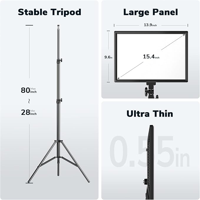 D50 LED Video Light Panel Lights 15.4", 2 Packs 45W 3000K-8000K Bi-Color Dimmable Photography Lighting, CRI 96+ Videography Lighting for Video Shooting/Gaming/Live Stream/Studio/Film