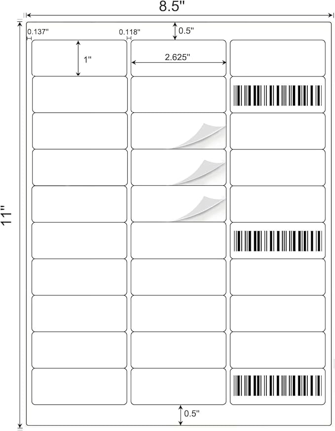 3000 Address Labels, BESTIKER 1” x 2-5/8” Printable Mailing Label for Envelopes, 30up Labels White Stickers for Laser Inkjet Printers, FBA Barcode Label 100 Sheets