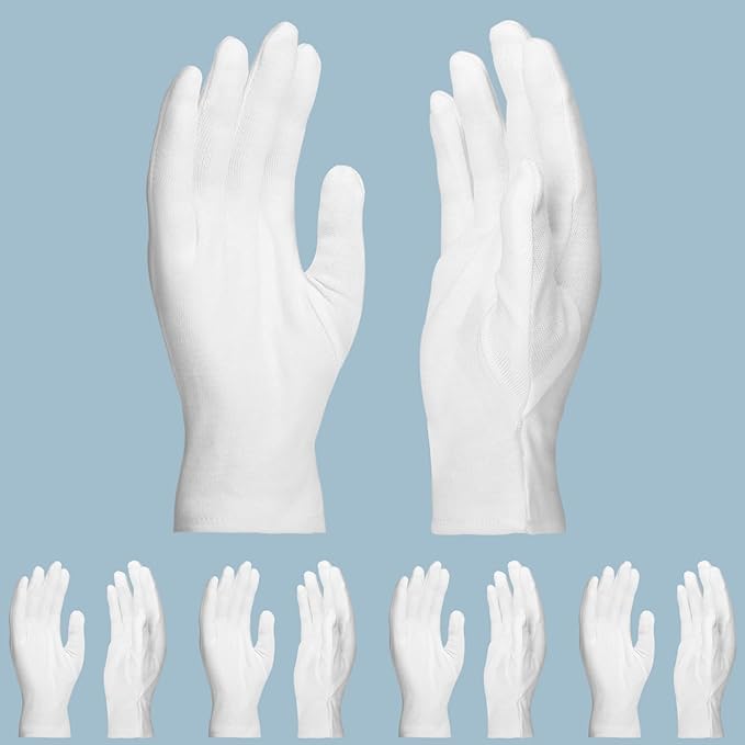 ENPOINT 5 Pairs Large Archival Photo Gloves, White Work Gloves For Handling Art Working Photography Men & Womens Cloth Gloves Liners Bulk for Handling Jewelry, Film, Photo, Coin Metal Inspection