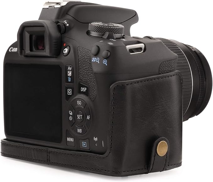 MegaGear MG1607 Ever Ready Leather Camera Case compatible with Canon EOS Rebel T7 (18-55mm), 2000D (18-55mm) - Black