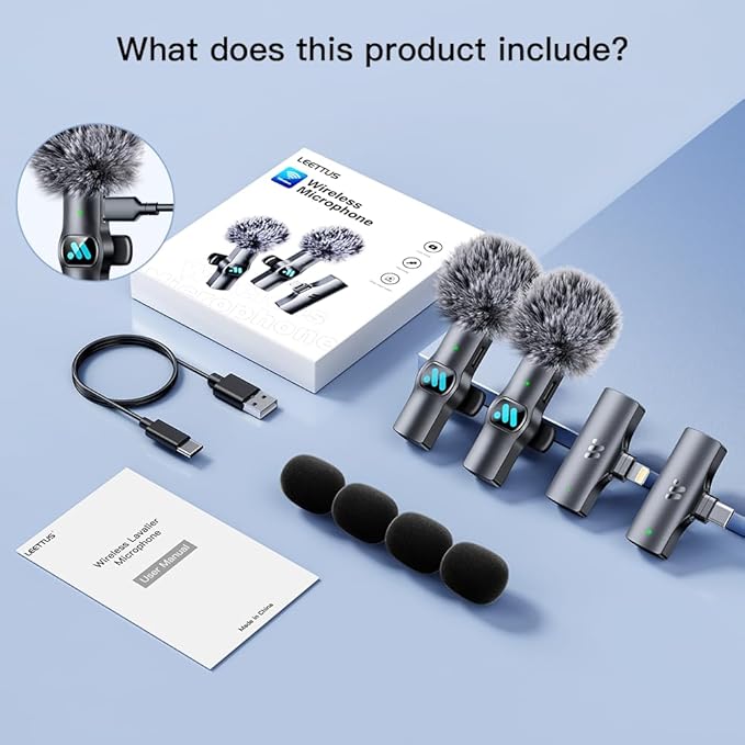 2pcs Dual Receivers Mini Microphone for iPhone iPad Android Video Recording,Lavalier Wireless Microphones for Game,Live Streaming,Interviews,YouTube,TikTok,Vlog