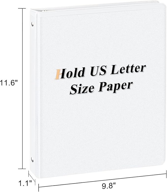 CIXILDTS 0.5-inch Round Ring Binder, Durable 1/2" 3 Ring Binder Fit Letter Size Paper, White, 24-Pack
