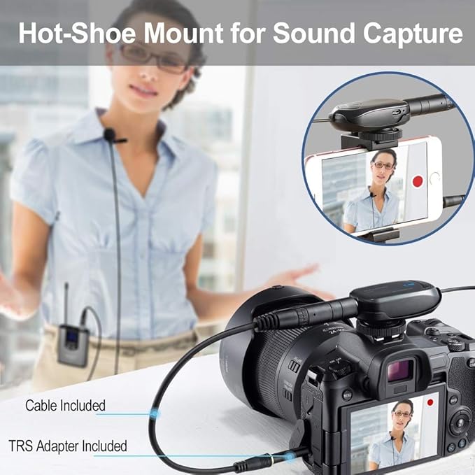 Alvoxcon Wireless Headset Lavalier Microphone System Wireless Lapel Mic Best for iPhone, DSLR Camera, PA Speaker, YouTube, Podcast, Video Recording, Conference, Vlogging, Church, Interview, Teaching