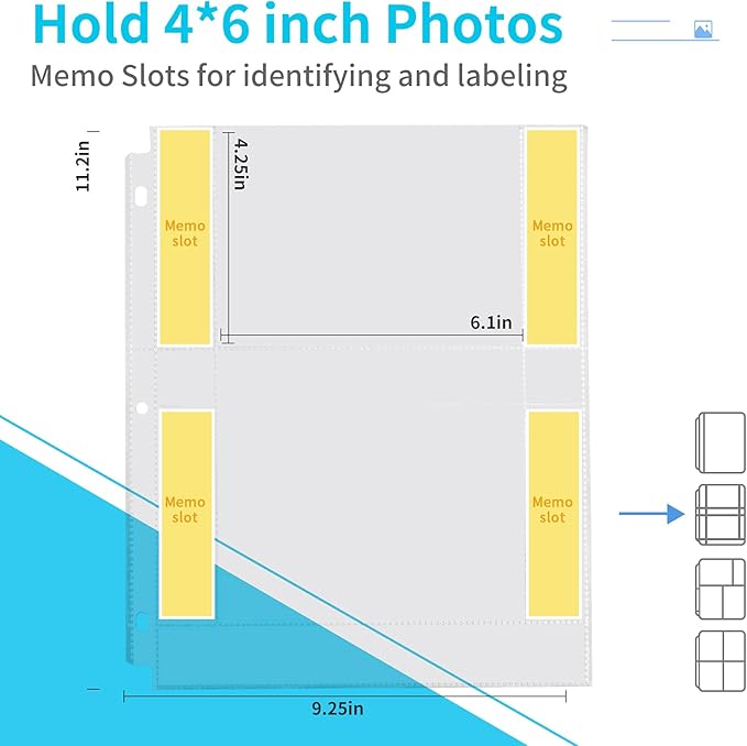 Fabmaker 30 Pack Photo Sleeves for 3 Ring Binder - (4x6, for 120 Photos), Archival Page Protectors, Clear Plastic Refill Pages, Postcard Sleeves, Acid-Free