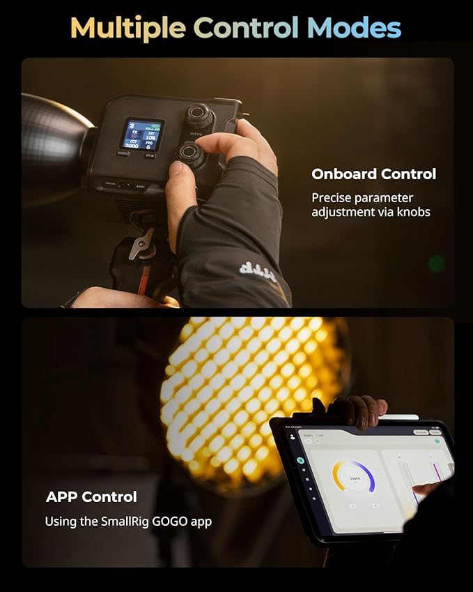 SmallRig RC 100B COB Video Light with Handle, 100W Bi-Color 2700K-6500K, Type-C Fast Charging, Built-in Battery Plate, App Control for Photography, Photo Studio, Mobile Version (Without Battery) 4894