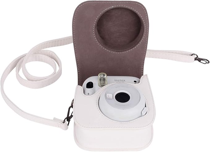 Phetium Instant mini 12 Camera Protective Case Compatible with Instax Mini 12 11,PU Leather Bag with Pocket and Adjustable Shoulder Strap (White)