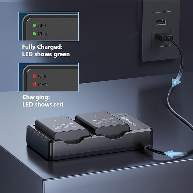 2 x EN-EL14 / EN-EL14a Battery & Dual LED Charger Compatible with D3100, D3200, D3300, D3400, D3500, D5100, D5200, D5300, D5500, D5600, Df, Coolpix P7000, P7100, P7700, P7800