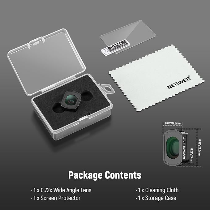 NEEWER 0.72X FOV 112° Wide Angle Lens Compatible with DJI Osmo Pocket 3 Creator Combo Accessories, Multi-Layer Magnetic Action Cam Aspheric Lens with Metal Frame, 1 Screen Protector, LS-70