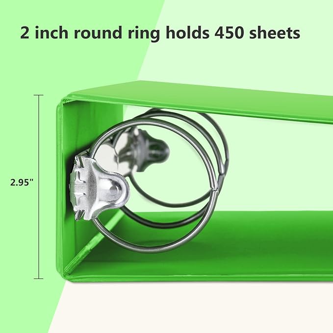 ViVin 2 Inch Round Ring View Binder for Durability, Standard 3 Ring Binder for 450 Sheets of US Letter Size Paper, PVC-Free, 6-Pack (Ivy Green)