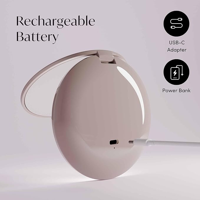 Fancii Mini Taylor Compact Magnifying Mirror with LED Light, 10x/1x, Rechargeable, 3 Light Settings, Dimmable - Small Lighted Travel Handheld Mirror for Pocket, Handbag, Purse, 2-Sided (Desert Sands)