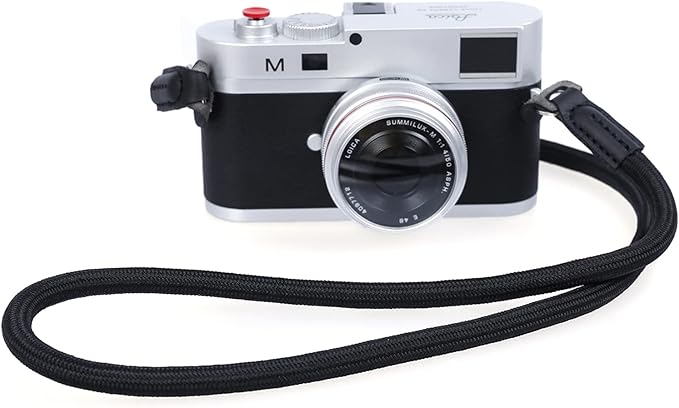 Camera Shoulder Strap - Climbing Rope Neck Strap for Mirrorless & DSLR Cameras, with Lens Cap Keeper (Black)