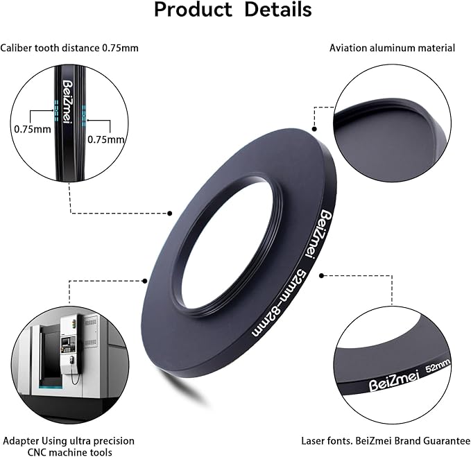 52mm to 82mm Camera Filters Ring,Filters Ring Compatiable All Brands Ø52mm Lens to Ø82mm UV ND CPL Camera Filter Accessory.Made of CNC.
