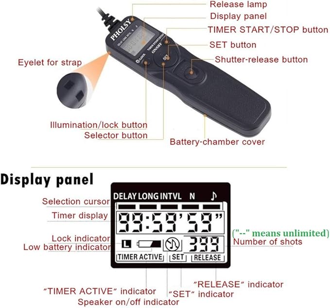 PHOLSY Camera Remote Shutter Release C8 Timer Shutter Release Cable with Intervalometer for Canon EOS R3, R5, 10D, 6DII, 1DXII, 1DXIII, 1DSIII, 1D C, 1DIV, 1DIII, 1D II N, 5DII, 5DIII, 5DIV, 5DS, 5D,