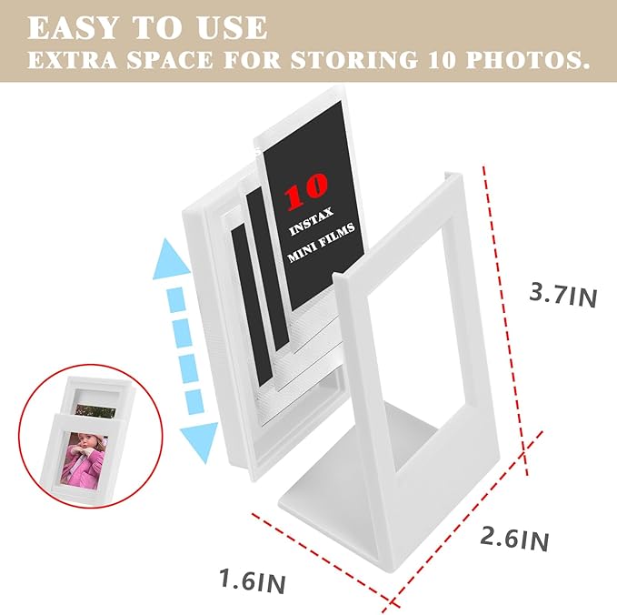 CAIYOULE Mini Picture Frame, 2.15x3.4 for Fujifilm Instax Mini 3-inch Films, PC Polaroid Frame Storage 10 Photos Desk Display - 4 Pack