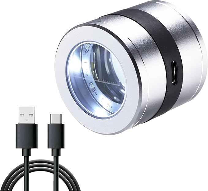 10X Jewelers Loupe Rechargeable, Magnifier with LED and UV Light, Jewelry Loop Magnifier with Light, 10X Magnification, 0.95‘’ Scale of View Eye Loupe for Gem, Coin, Stamp, Watch Repair, Jewelers