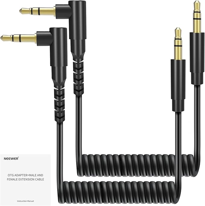 NEEWER 2 Pack Aux Cable Set, 3.5mm TRS Male to 3.5mm TRS Male Coiled Cable Compatible with DJI Mic Rode Wireless GO II Hollyland Lark NEEWER CM28 CM31 Wireless Microphone Camera PC Headphones, LM16
