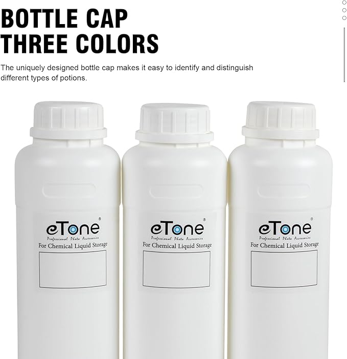 eTone 3X 500ml Darkroom Chemical Storage Bottles with Caps Film Photo Developing Processing Equipment(white)