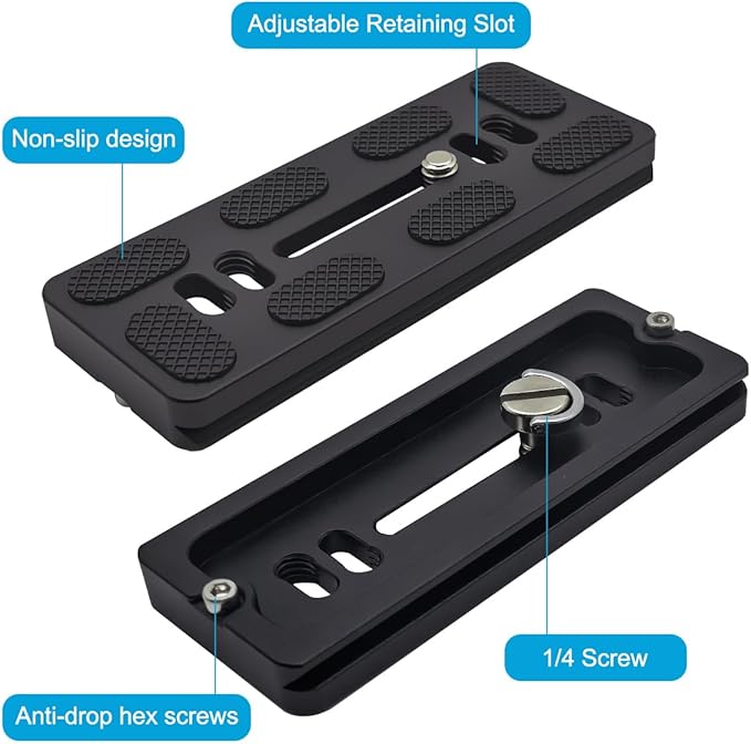 PU-100 100mm Quick Release Plate, Universal Camera QR Plate with D-Ring Screw for DSLR Camera Tripod Ballhead, Quick Shoe Plates Compatible with Arca Swiss Standard Clamp