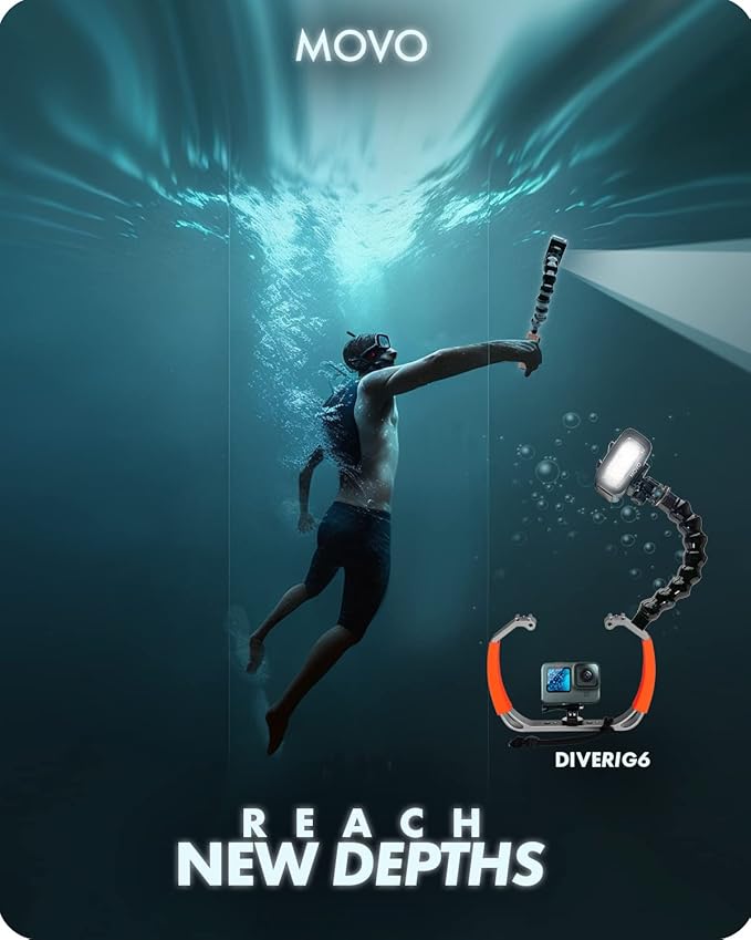Movo DiveRig6 Underwater Video/Photo Diving Rig for Scuba and Snorkeling - Action Camera Cage Dive Rig, Waterproof Light with Flexible Arm Mount- Compatible with GoPro, DJI Osmo, Insta360 and More