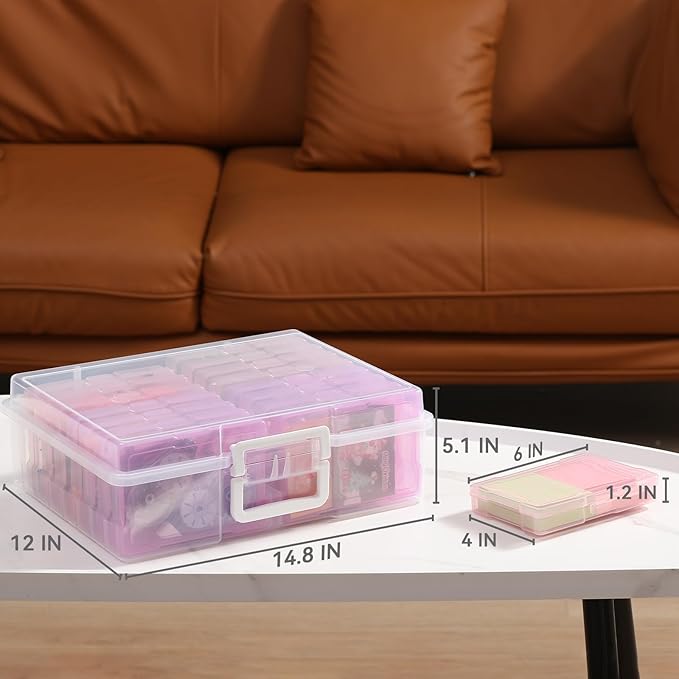 novelinks Transparent 4" x 6" Photo Cases and Clear Craft Keeper with Handle, 16 Inner Photo Organizers & Photo Storage Box, Plastic Photo Storage Containers (Pink Gradient)