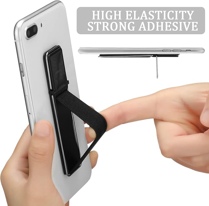 4 Pieces Phone Grip Strap Telescopic Phone Kickstand Elastic Finger Holer Hand Strap Adhesive Loop for Phone Grip with Stand Compatible with Most Smartphones (Black, Silver, Green)