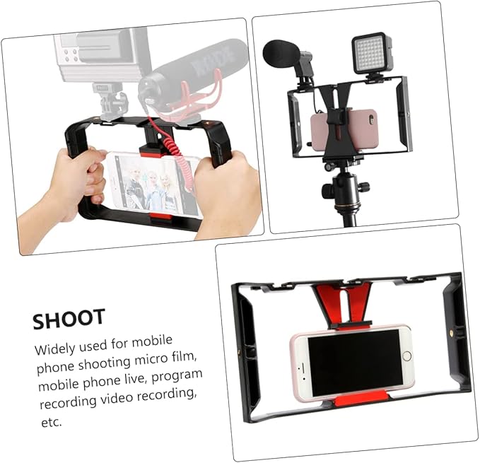 Smartphone Radio Rig Handheld Camera Holder for Filmmaking Vlogging and Live Streaming Portable Phone Bracket Compatible with Smartphones for and Black Red