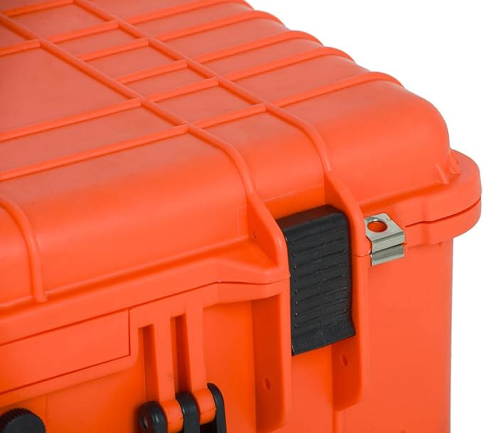 MEIJIA All Weather Rolling Waterproof Protective Case, Hard Camera Case,Dry Case with Retractable Pull Handle and Wheels,Foam Inserted,22 x13.81x9inches (Orange)