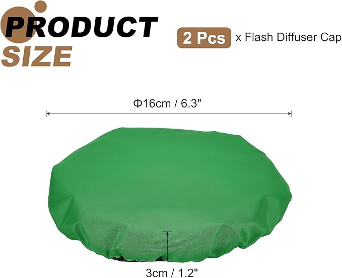 PATIKIL 6.3" x 6.3" Soft Mini Flash Diffuser Cap, 2 Pack Universal Elastic Flash Diffuser Cover for DSLR Camera Flashlight, Green