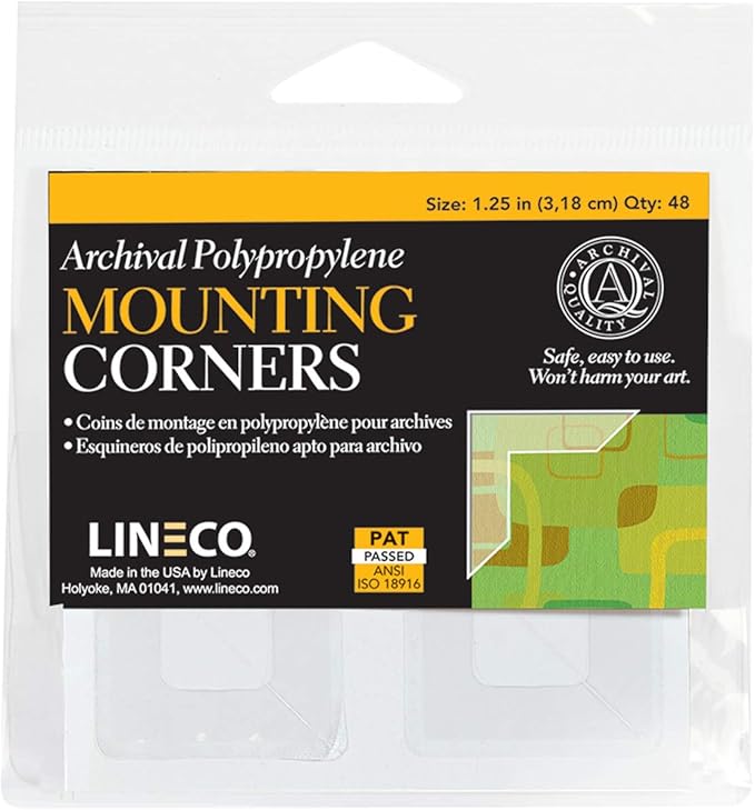 Lineco, Self-Adhesive Polypropylene Mounting Corners, 1.25 inch Full View, Pressure Sensitive, Non-Yellowing Acrylic Adhesive (Pack of 48)