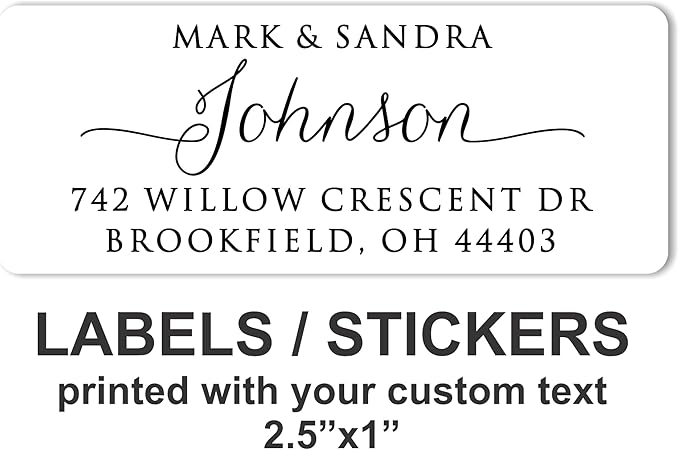 White Address Labels - Personalized Name Stickers, Custom Printed Return Mailing and Shipping Labels for Envelopes, Packages, Business, Home by PrettySweetParty (250, Calligraphy with Tails)
