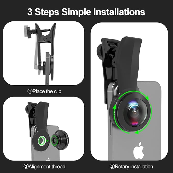 200°Fisheye Lens with 17mm Thread Universal Phone Lens Clip for iPhone and Android Smartphones, Suitable for VR Live Streaming & Architectural Photography