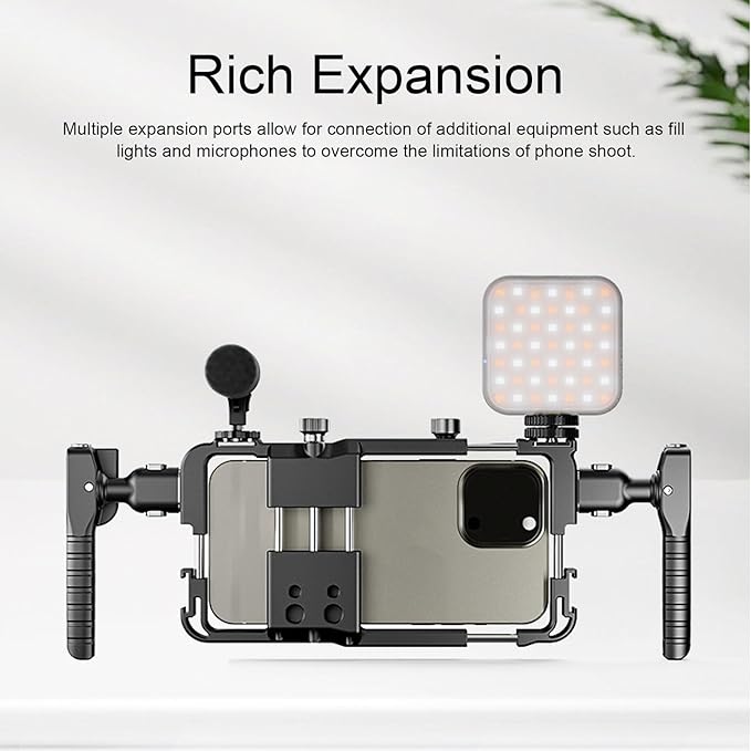 ASHATA Phone Video Rig Kit, Smartphone Stabilizer Cage with Rotatable Handle, Detachable Dual Handles Cold Shoe Mount for Android Vlogging Filmmaking