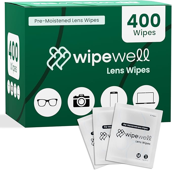 WipeWell Pre Moistened Lens Wipes for Eyeglasses – Eyeglass Cleaning Wipes, Eye Glass Cleaner Wipe, Eye Glass Wipes Lens Cleaning, Lens Cleaner Wipes, Individual Packets (400 Count)