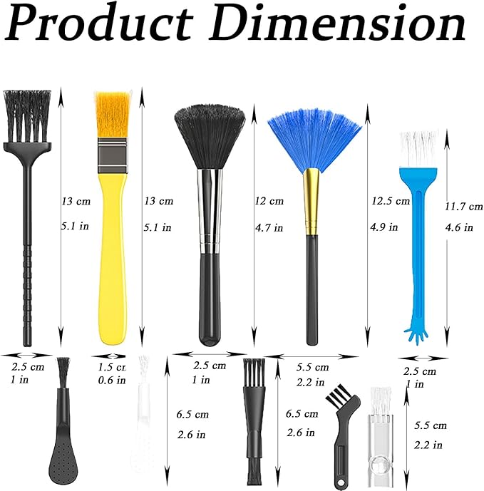 10 Pcs Small Nylon Anti Static Portable Cleaning Brush Kit for Electronics Keyboard Computer Phone