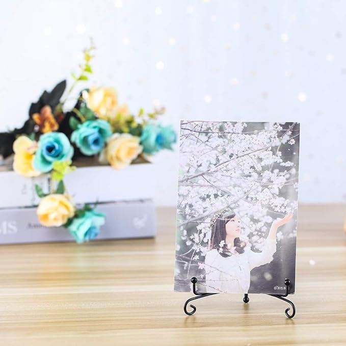 (4 pack)Iron Display Stand, Black Iron Easel Plate Display Photo Holder Stand, Displays Picture Frames, Cookbooks, Decorative Plates, Tablets and Art 5 Inch