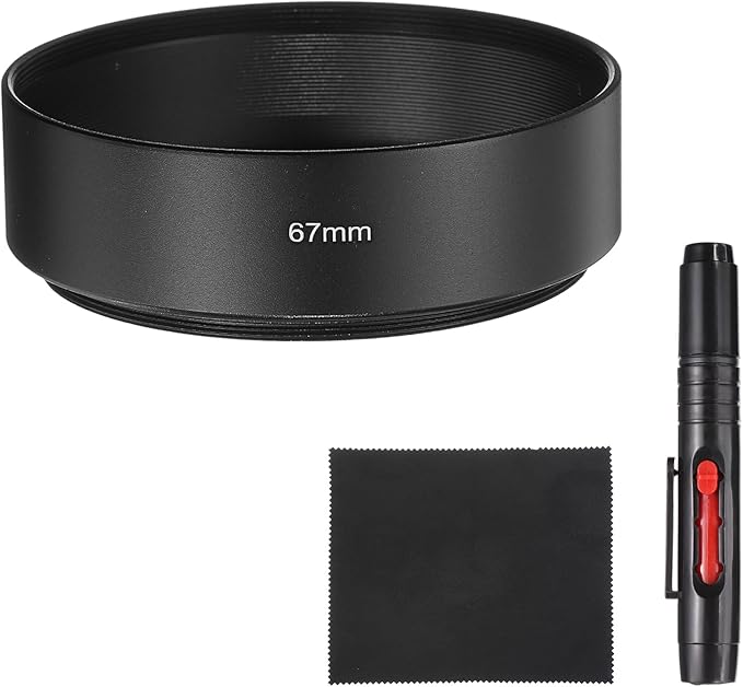 PATIKIL Lens Hood Shade, 67mm Mid-Focus Mount Standard Screw-in Metal Camera Cap Shade with Cleaning Cloth and Cleaning Pen, Black
