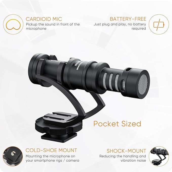 Camera Microphone,Comica CVM-VM10II Professional Video Microphone with Shock Mount, Deadcat,Compact Shotgun Mic Compatible with iPhone,DSLR Camera,Android Smartphones- Perfect for TikTok YouTube Vlog