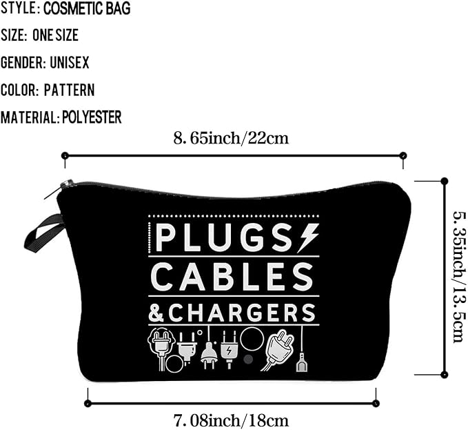 PLUGS CABLES & CHARGERS Makeup Bag Cute Small Organizer Zipper Pouch Cable Storage Cosmetic Bag Birthday Present for Women Friends