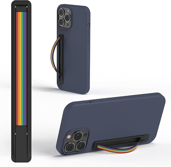 SleekStrip SleekGrip-Essential Ultra Thin Phone Grip Stand,Slim Metal Finger Loop Ring Hand Holder Strap Cell Phone Grips for iPhone 16 Pro Max,17 Air,Android,Case Back - Black x Rainbow Pride