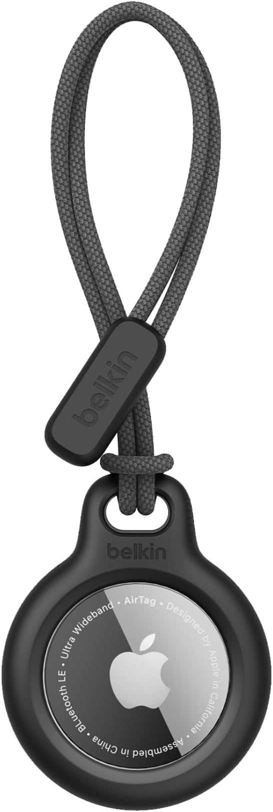 Belkin Apple Airtag Secure Holder With Strap - Apple Air Tag Keychain - Airtag Holder With Strap For Key Ring - Airtag Keychain Accessories - Scratch Resistant Airtag Case With Raised Edges - Black