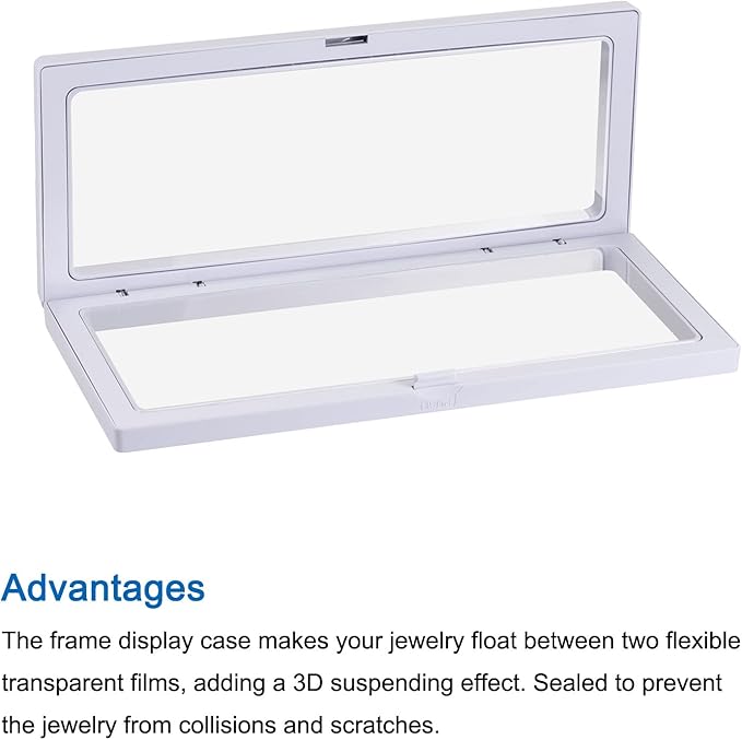 MECCANIXITY Floating Frame Display Holder Stand 3D Jewelry Display Box 9.06 x 3.54 x 0.79 inch White for Ring Necklace Bracelet Earring Pack of 2