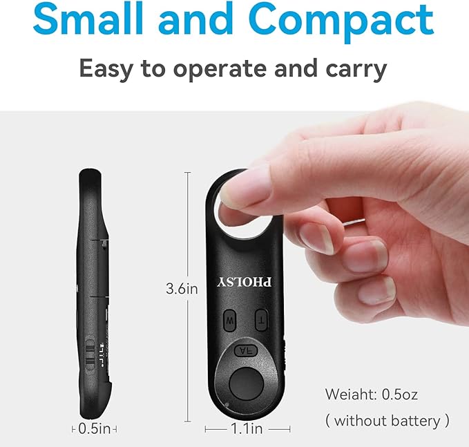 PHOLSY BR-E1 Bluetooth Camera Wireless Remote Control Compatible with Canon R7, R10, R3, R5, R6ii, R8, 90D, 200D, 200DII, 250D, 6DII, 77D, 800D, 850D, M6ii, M50, M50-II, M200, G5X-II, G7X-III, SX70HS