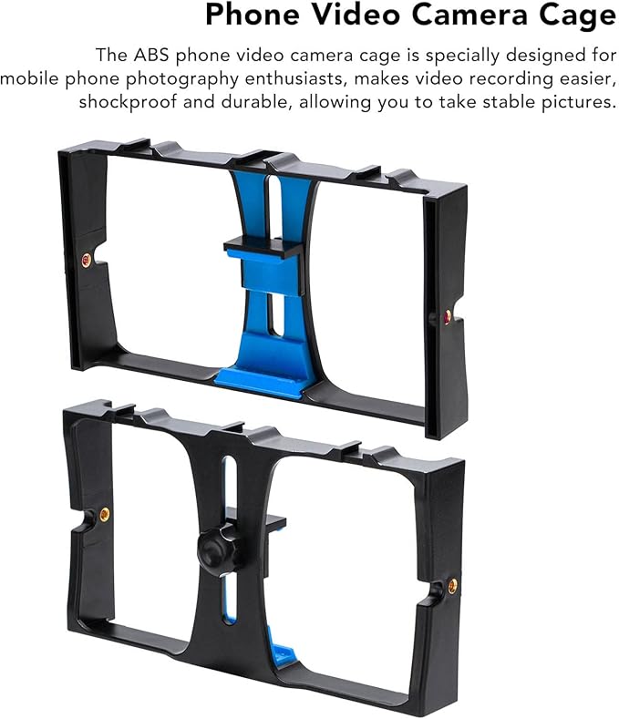 Smartphone Video rig, 1/4 inch Screw, Handheld Cell Phone stabilizer, Phone Video Camera cage, Support Microphone and LED Video Light, for Live Streaming vlog(Blue)